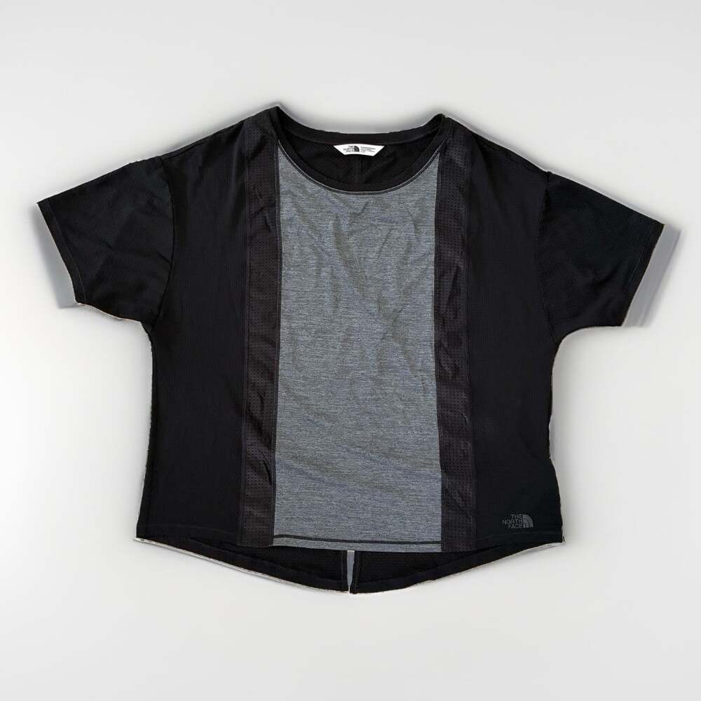 The North Face Womens FlashDry T Shirt Black Mesh Split Back Short Sleeve Large